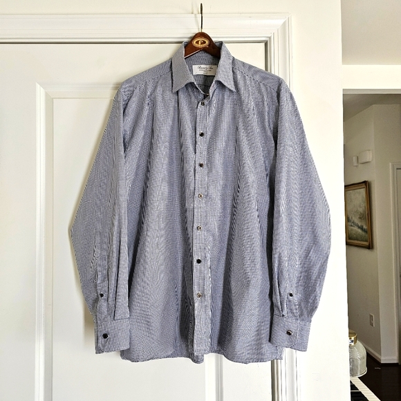Boswell & Sons Shirtmakers Body Cut Cotton Dress Shirt Blue Houndstooth 17.5 /44 - Picture 1 of 9